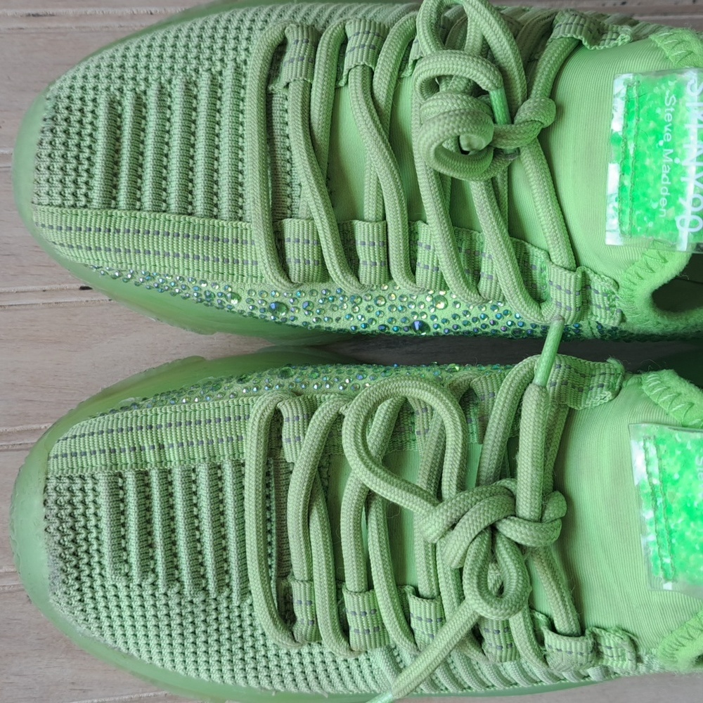 Steve Madden Girls Maxima Knit Rhinestone Lace Up Chunky Sole Comfy Sneakers - Picture 3 of 11